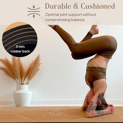 Premium Cork Yoga Mat Large 72"x26" – 5mm Thick Natural Rubber Cushioning - Non Slip Grip for Hot Yoga - Optional Alignment Lines & Elegant Yoga Bag Or Strap