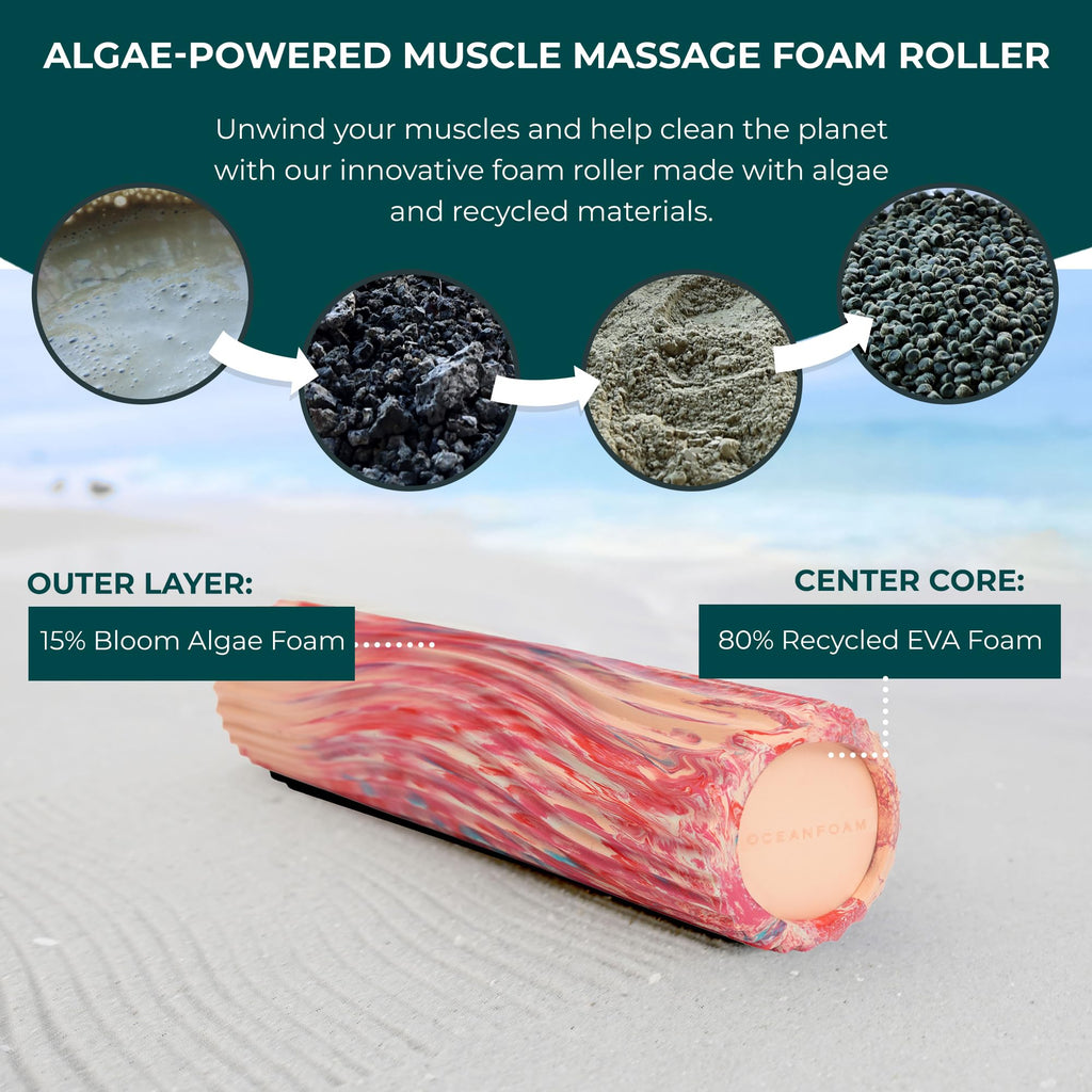 Oceanfoam Tidal Roller - Natural - Muscle Massage Foam Roller for Back Pain & Stretching - Firm and Ergonomic Wide Wave Textured - Yoga, Athletics, & Wellness - Full Size, 20" x 5"