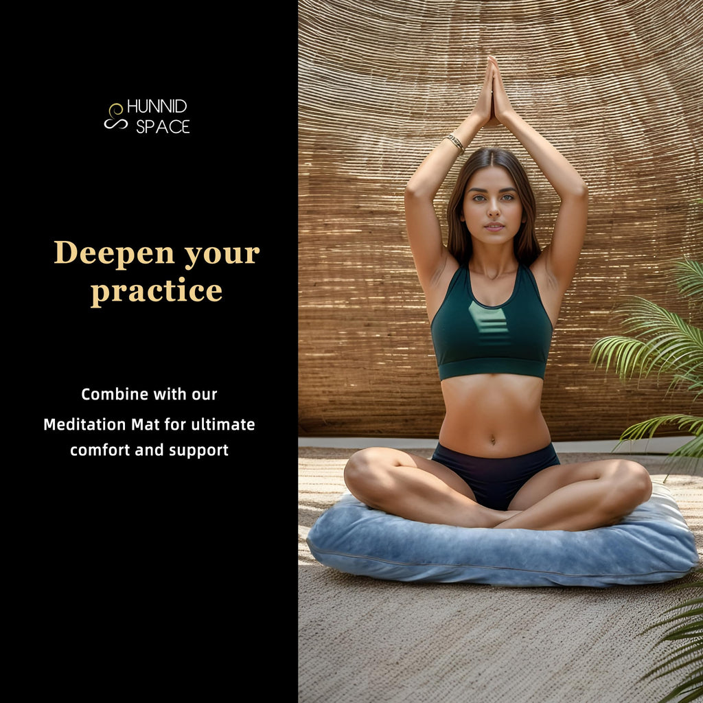 Meditation Zafu Cushion Set with Buckwheat Hulls & Memory Foam - Ergonomic Support for Yoga & Sitting - Removable Machine-Washable Luxury Velvet Cover - for Adults and Kids (Blue)