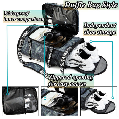 Gym Duffle Bag Backpack with Shoe Compartment,4 ways Travel Backpack for Women and Men,Multi-Functional Weekender bag with Waterproof Layer&Laptop Compartment for Fitness, Travel,Camping