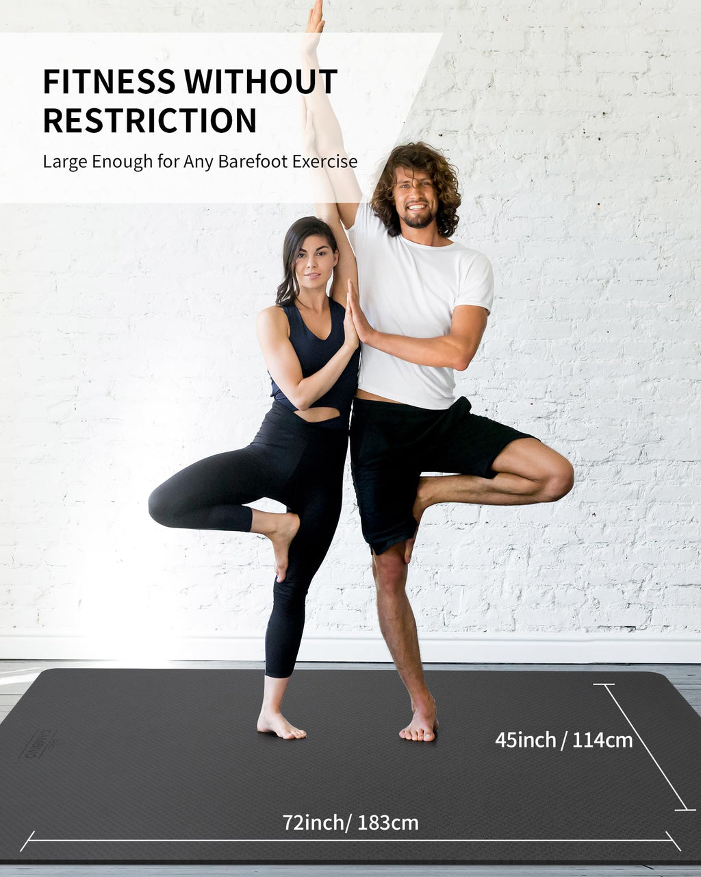 CAMBIVO Large Yoga Mat (6'x 4'), Extra Wide Workout Mat for Men and Women, Yoga Mat Thick 1/3 &1/4 Exercise Mats for Home Workout, Yoga, Pilates (Black,1/4 inch)