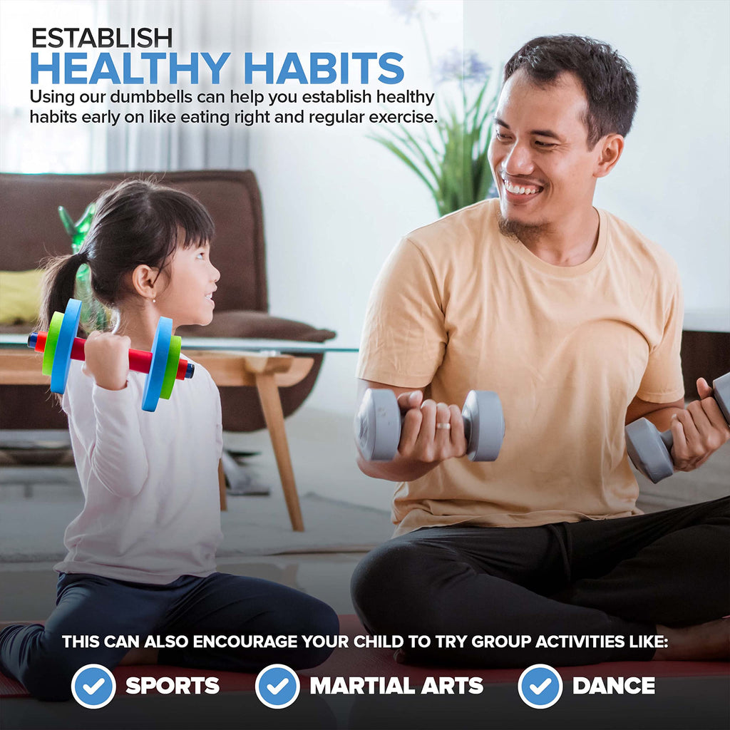 Modern Innovations Kids Weight Set (2 Pack) Toy Dumbbells, Baby Dumbbell Workout Weights, Fun Fitness and Exercise Equipment for Toddlers - Black & Gray…