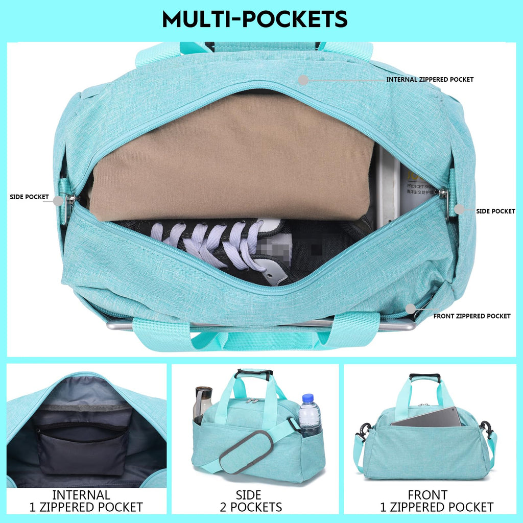 14 inch Small Gym Bag for Women & Men, Mini Duffel Bag for Travel Sports Lightweight Carry On Bag (Light Green)