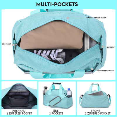 14 inch Small Gym Bag for Women & Men, Mini Duffel Bag for Travel Sports Lightweight Carry On Bag (Light Green)