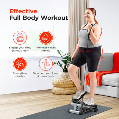 Sunny Health & Fitness Mini Stepper for Exercise at Home, Stair Step Workout Machine with Resistance Band and Over 300lb Weight Capacity, Optional Twist Motion and Free SunnyFit App Connection