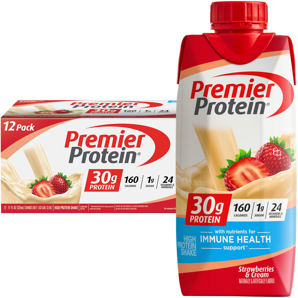 Premier Protein Shake, Vanilla, 30g Protein, 1g Sugar, 24 Vitamins & Minerals to Support Immune Health, 11 fl oz, Pack of 12 (Packaging May Vary)