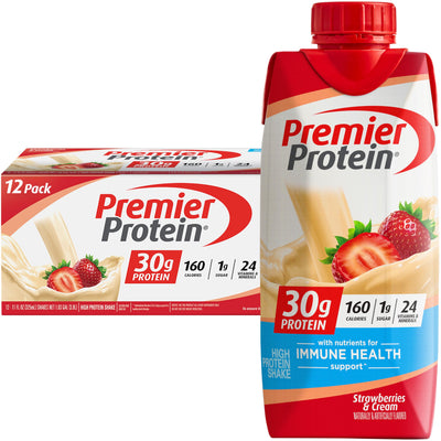 Premier Protein Shake, Vanilla, 30g Protein, 1g Sugar, 24 Vitamins & Minerals to Support Immune Health, 11 fl oz, Pack of 12 (Packaging May Vary)