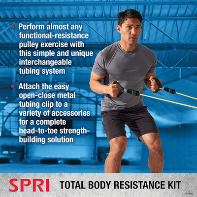 SPRI Resistance Band Kit - Resistance Training Interchangeable Tubes for Full Body Toning - Includes 5 Exercise Bands, Ankle/Wrist Strap with Padded Handles, Door Anchor, Exercise Guide, Carry Bag