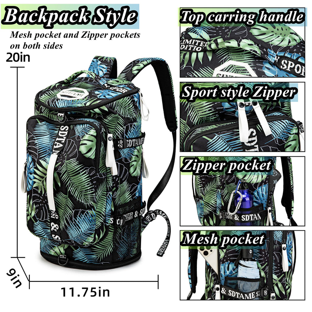 Gym Duffle Bag Backpack with Shoe Compartment,4 ways Travel Backpack for Women and Men,Multi-Functional Weekender bag with Waterproof Layer&Laptop Compartment for Fitness, Travel,Camping