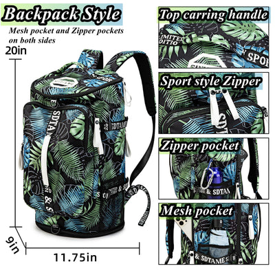 Gym Duffle Bag Backpack with Shoe Compartment,4 ways Travel Backpack for Women and Men,Multi-Functional Weekender bag with Waterproof Layer&Laptop Compartment for Fitness, Travel,Camping