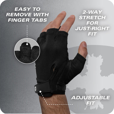 Power Gloves 3.0 - Durable Half Finger Weightlifting Gloves with Adjustable Wrist Closure, Breathable Leather Palm, Men's