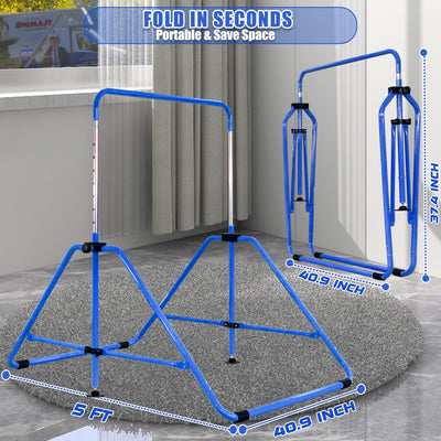 MARFULA Foldable Gymnastic Bar for Kids Ages 3-9, 9 Height Levels, 200 lbs Weight Capacity, 5 Ft Length Gymnastic Kip Bar with Mat, Gymnastic Equipment for Home and Gym Center Indoor Outdoor Use