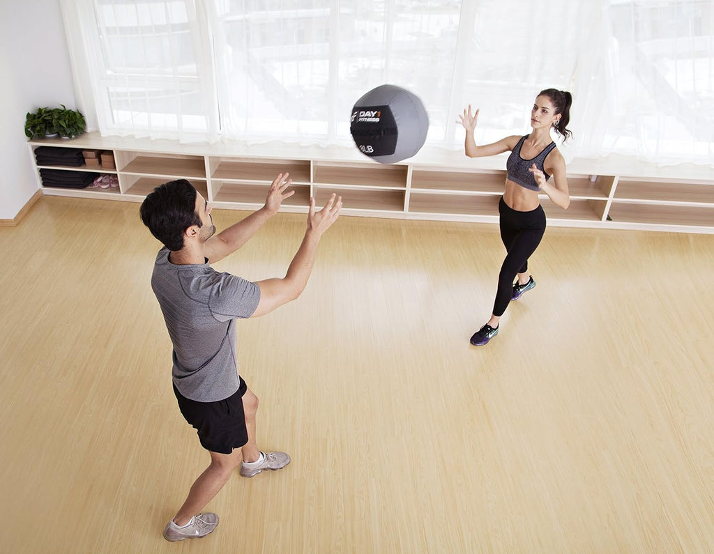 Day 1 Fitness Soft Wall Medicine Ball 18 Pounds - for Exercise, Rehab, Core Strength, Large Durable Balls for Floor Exercises, Stretching