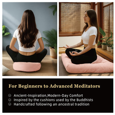 Meditation Zafu Cushion Set with Buckwheat Hulls & Memory Foam - Ergonomic Support for Yoga & Sitting - Removable Machine-Washable Luxury Velvet Cover - for Adults and Kids (Blue)