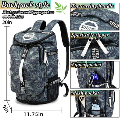 Gym Duffle Bag Backpack with Shoe Compartment,4 ways Travel Backpack for Women and Men,Multi-Functional Weekender bag with Waterproof Layer&Laptop Compartment for Fitness, Travel,Camping