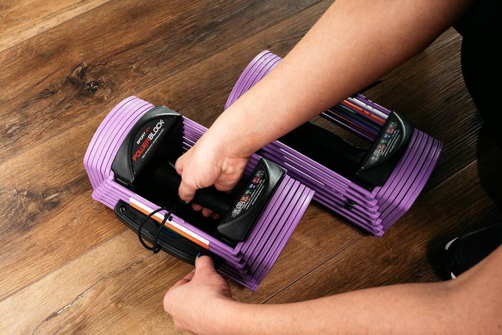 PowerBlock Sport 24 Adjustable Dumbbells, 3-24 lb. Durable Steel Build, Innovative At Home Workout Equipment, All-in-One Strength Training