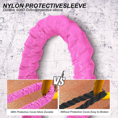 Battle Rope 1/1.26/1.5/2 Inch Diameter,Pink 30FT/40FT/50FT Exercise Workout Ropes for Home Gym Heavy Weighted Training Rope for Working Out