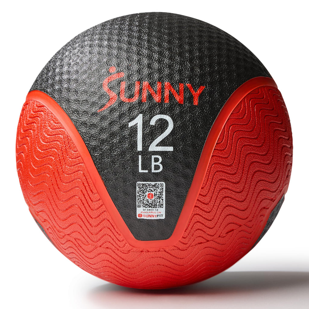 Sunny Health & Fitness Medicine Ball, Textured Rubber, Core Strength & Balance Training, Bouncing, Weight for Home Workouts 4,6,8,10,12,15,20,25,30LB Options