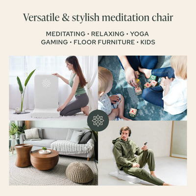 Mindful Modern Folding Pro Meditation Chair - Adjustable Meditation Seat with Back Support and Half Moon Buckwheat Meditation Cushion - Comfortable Mindfulness Living Room Floor Chair