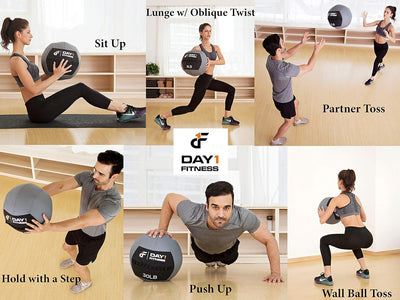 Day 1 Fitness Soft Wall Medicine Ball 18 Pounds - for Exercise, Rehab, Core Strength, Large Durable Balls for Floor Exercises, Stretching