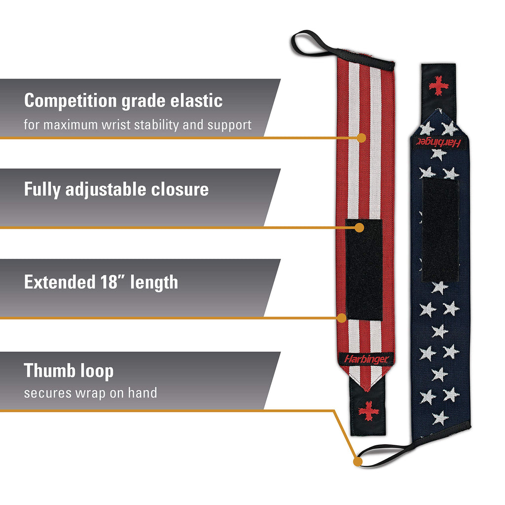 Harbinger Red Line 18-Inch Weightlifting Wrist Wraps for Men and Women (Pair)