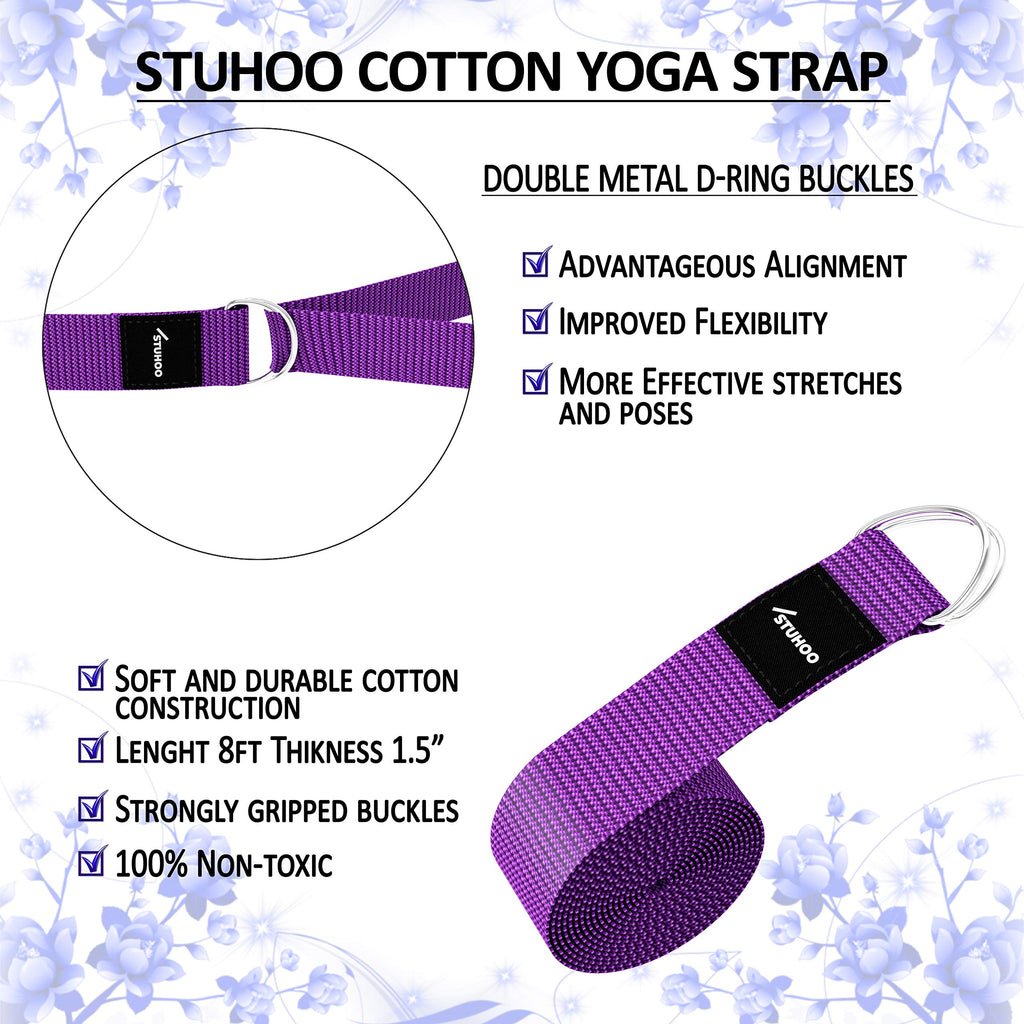 STUHOO Yoga Blocks 2 pack and Yoga Strap Includes Descriptive E-book for Beginners Sturdy Yoga Brick & Lightweight Eva Foam Block Support Deepen Poses, Provides Strength & Stability for Pilates Practice