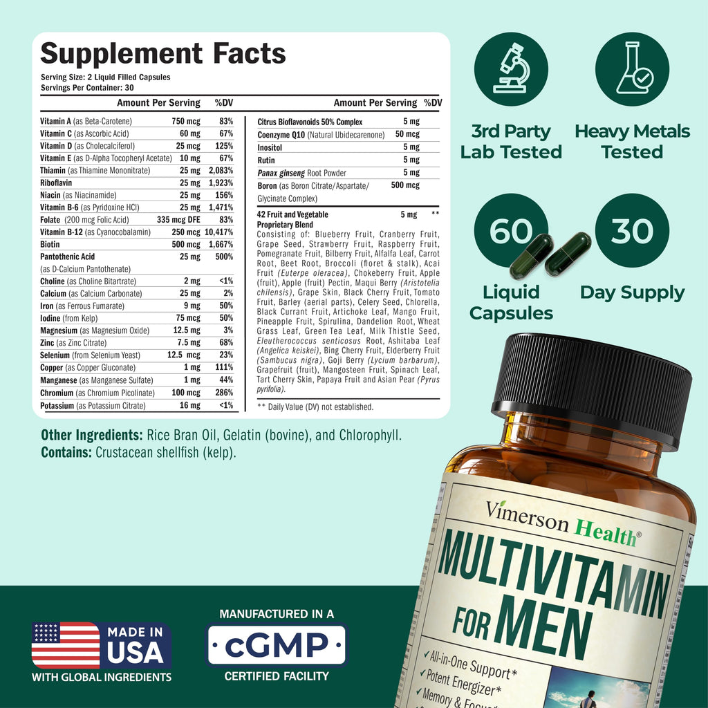 Multivitamin for Men – Methylated Mens Multivitamins & Multiminerals Capsules with Vitamin B12, A, D, C, Zinc, Magnesium & More for Complete Daily Support – High Potency Bioavailable Vitamins for Men