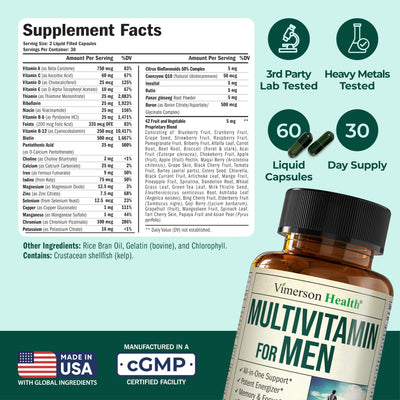 Multivitamin for Men – Methylated Mens Multivitamins & Multiminerals Capsules with Vitamin B12, A, D, C, Zinc, Magnesium & More for Complete Daily Support – High Potency Bioavailable Vitamins for Men