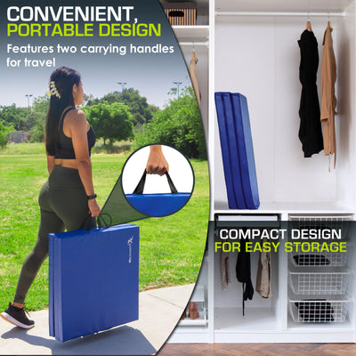 ProsourceFit Tri-Fold Folding Thick Exercise Mat 6’x2’ with Carrying Handles for MMA, Gymnastics Core Workouts