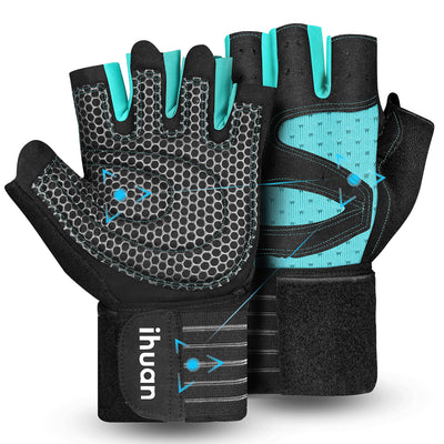 ihuan Ventilated Weight Lifting Gym Workout Gloves with Wrist Wrap Support for Men & Women, Full Palm Protection, for Weightlifting, Training, Fitness, Hanging, Pull ups