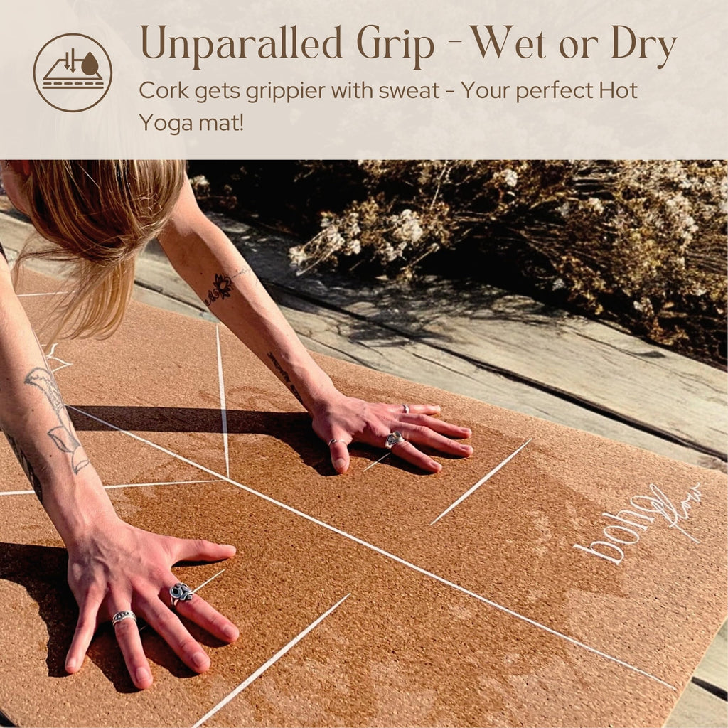 Premium Cork Yoga Mat Large 72"x26" – 5mm Thick Natural Rubber Cushioning - Non Slip Grip for Hot Yoga - Optional Alignment Lines & Elegant Yoga Bag Or Strap