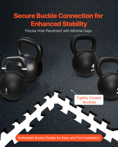 VEVOR 0.56Inch 48sq.ft 12 Tiles Gym Flooring for Home Gym, Rubber Top with High Density EVA Foam, 25 x 25In Gym Floor Exercise Equipment Mats, Interlocking Gym Mats, Puzzle Workout Mats, Black & Gray