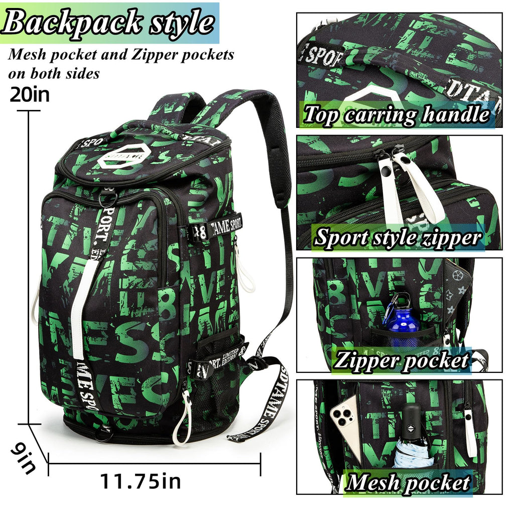 Gym Duffle Bag Backpack with Shoe Compartment,4 ways Travel Backpack for Women and Men,Multi-Functional Weekender bag with Waterproof Layer&Laptop Compartment for Fitness, Travel,Camping