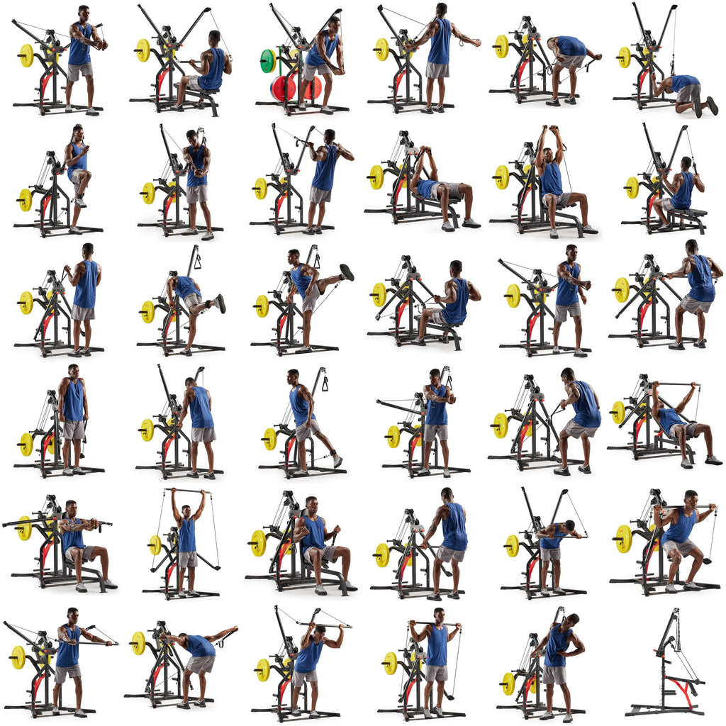 Sunny Health & Fitness Multifunctional Strength Training Home Gym – Complete Workout Equipment with Training Attachments, Optional Squat Stand, Power Rack Cage, Adjustable Incline Bench