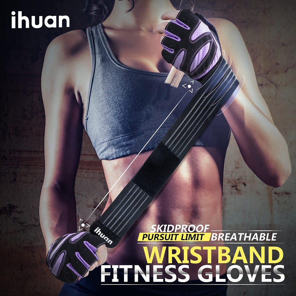 ihuan Ventilated Weight Lifting Gym Workout Gloves with Wrist Wrap Support for Men & Women, Full Palm Protection, for Weightlifting, Training, Fitness, Hanging, Pull ups