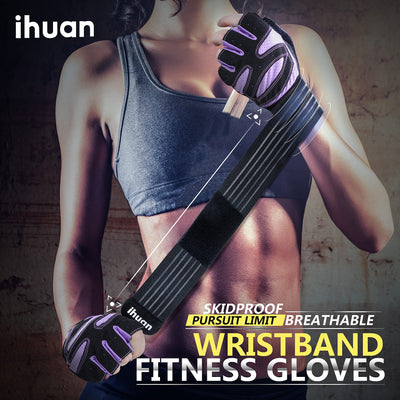ihuan Ventilated Weight Lifting Gym Workout Gloves with Wrist Wrap Support for Men & Women, Full Palm Protection, for Weightlifting, Training, Fitness, Hanging, Pull ups