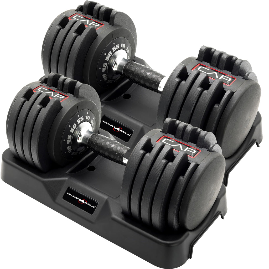 CAP Barbell ADJUSTABELL Adjustable Round Dumbbell Weights - Singles & Pairs | 12.5 lb, 25 lb & 55 lb | Multiple Handle Options