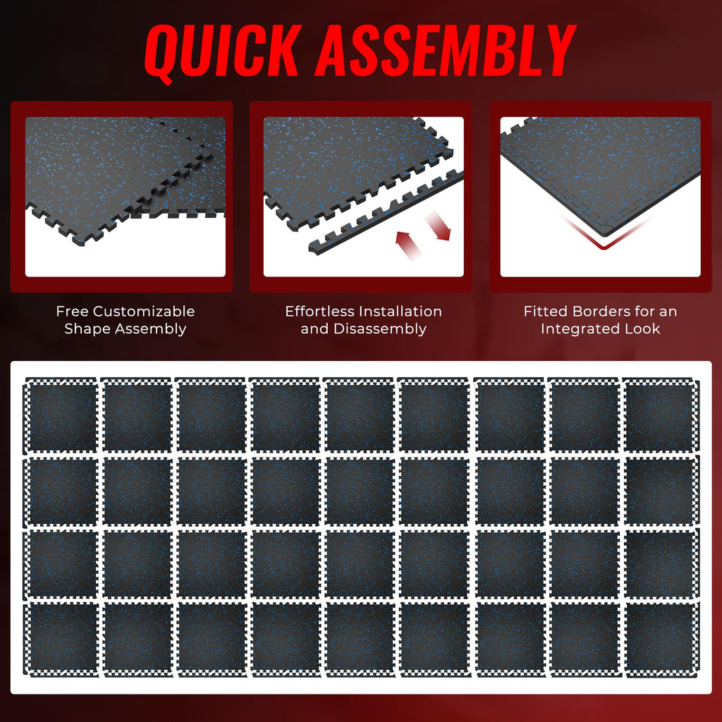 SUPERJARE 0.56'' Thick 12 Pcs 48 Sq Ft Rubber Top Exercise Equipment Mats, High Density EVA Foam Mats with Rubber Top, Interlocking Gym Flooring for Home Gym, Protective Workout Mat, Black/Grey