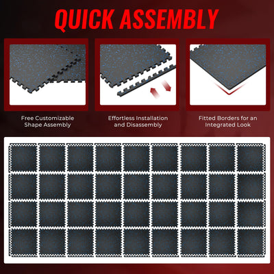 SUPERJARE 0.56'' Thick 12 Pcs 48 Sq Ft Rubber Top Exercise Equipment Mats, High Density EVA Foam Mats with Rubber Top, Interlocking Gym Flooring for Home Gym, Protective Workout Mat, Black/Grey