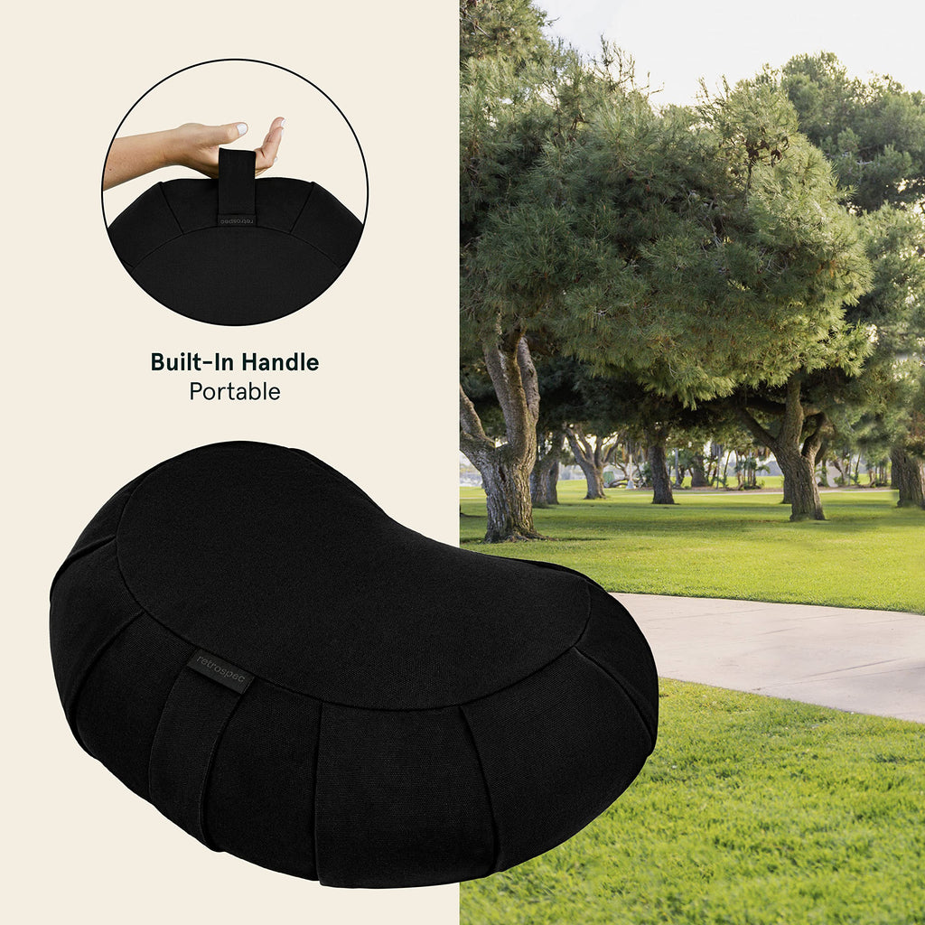 Retrospec Sedona Zafu Meditation Cushion with Buckwheat Hull Fill - Adjustable Yoga & Pilates Equipment Support - 17in Crescent Cotton Cover