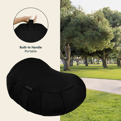 Retrospec Sedona Zafu Meditation Cushion with Buckwheat Hull Fill - Adjustable Yoga & Pilates Equipment Support - 17in Crescent Cotton Cover