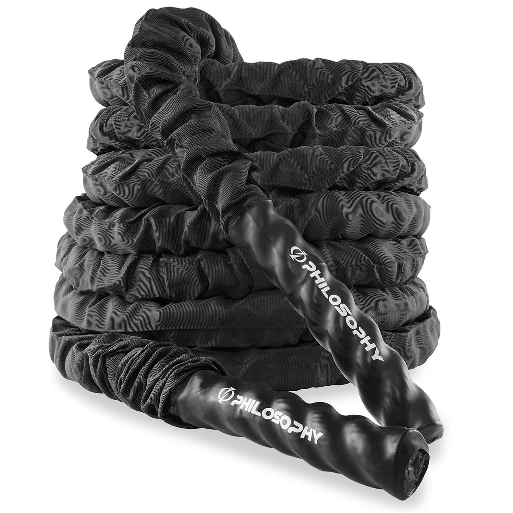 Philosophy Gym Exercise Battle Rope with Cover and Anchor Kit for Fitness Training, Conditioning