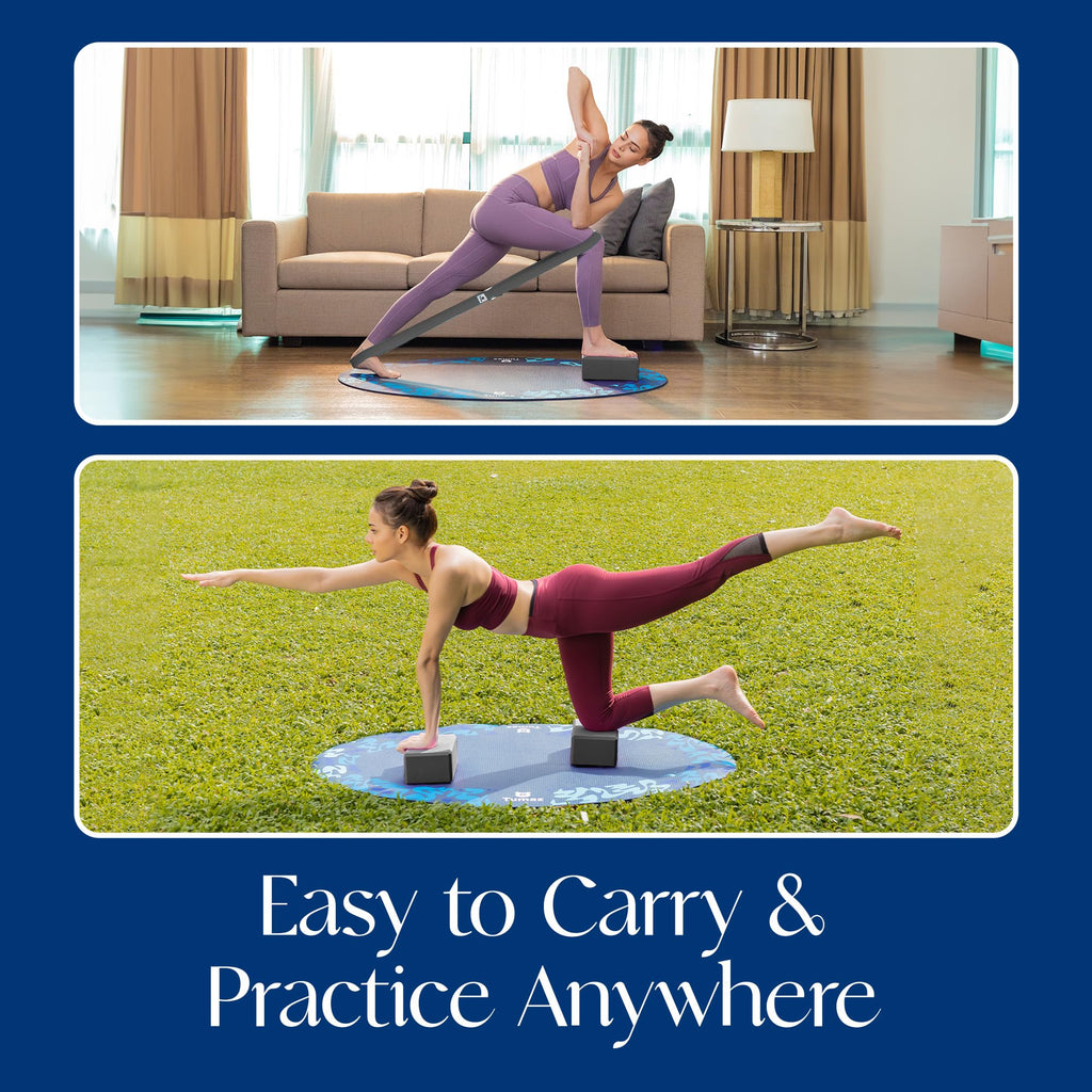 Tumaz Non-Slip Yoga Blocks 2-Pack - High Density/Lightweight EVA Foam & Natural Cork for Stability, Premium Set with E-Book Included