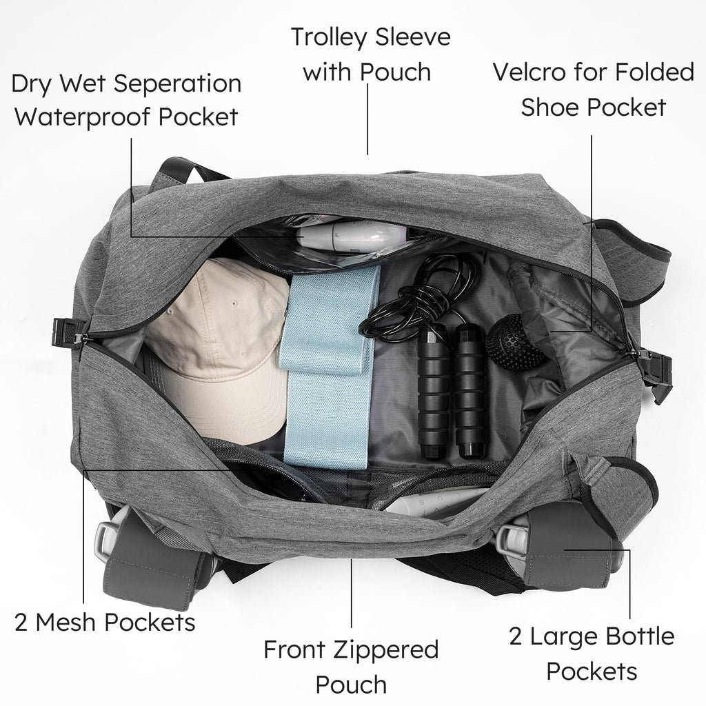 Gym Bag for Men with 2 Upgraded Bottle Holders Convertible Duffle Bag and Gym Backpack Waterproof Sports Bags with Shoes Compartment and Wet Pocket - Black