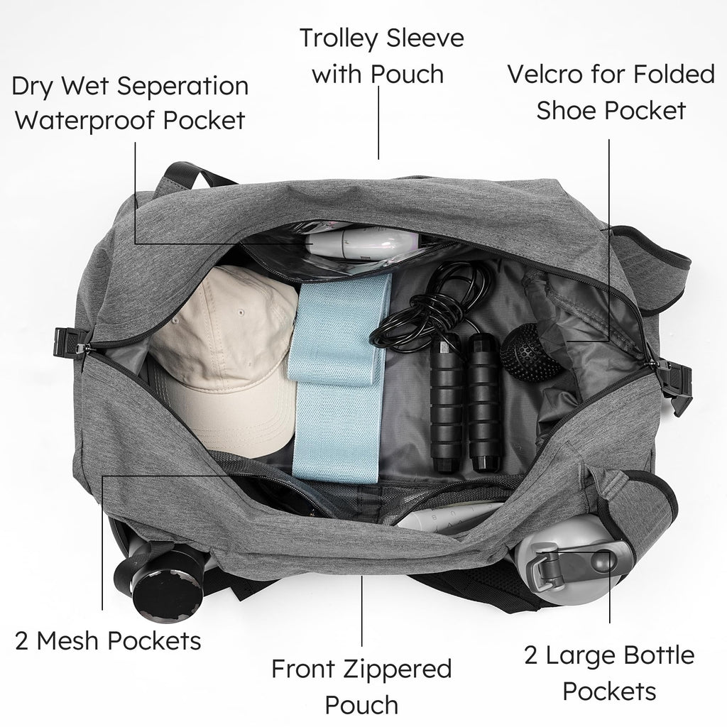 Gym Bag for Men with 2 Upgraded Bottle Holders Convertible Duffle Bag and Gym Backpack Waterproof Sports Bags with Shoes Compartment and Wet Pocket - Black