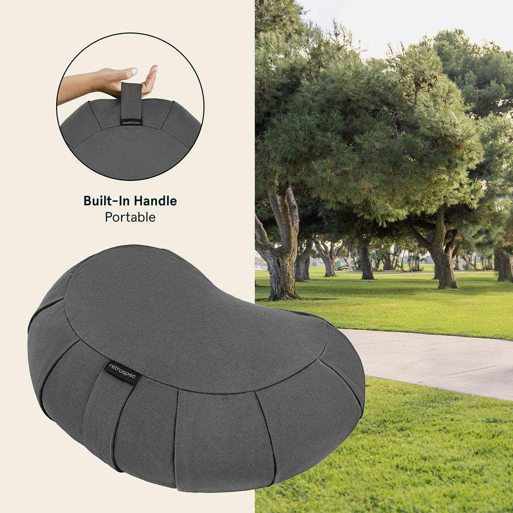 Retrospec Sedona Zafu Meditation Cushion with Buckwheat Hull Fill - Adjustable Yoga & Pilates Equipment Support - 17in Crescent Cotton Cover