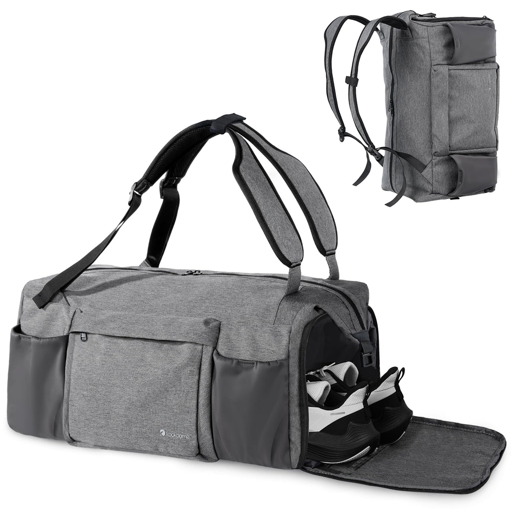 Gym Bag for Men with 2 Upgraded Bottle Holders Convertible Duffle Bag and Gym Backpack Waterproof Sports Bags with Shoes Compartment and Wet Pocket - Black