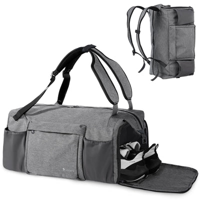 Gym Bag for Men with 2 Upgraded Bottle Holders Convertible Duffle Bag and Gym Backpack Waterproof Sports Bags with Shoes Compartment and Wet Pocket - Black