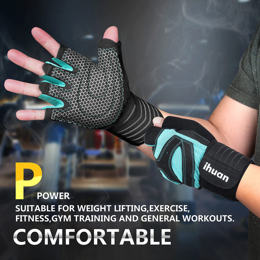 ihuan Ventilated Weight Lifting Gym Workout Gloves with Wrist Wrap Support for Men & Women, Full Palm Protection, for Weightlifting, Training, Fitness, Hanging, Pull ups