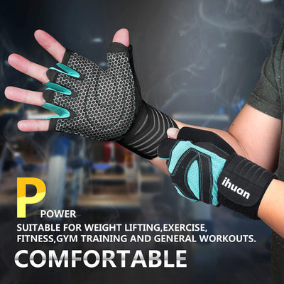ihuan Ventilated Weight Lifting Gym Workout Gloves with Wrist Wrap Support for Men & Women, Full Palm Protection, for Weightlifting, Training, Fitness, Hanging, Pull ups